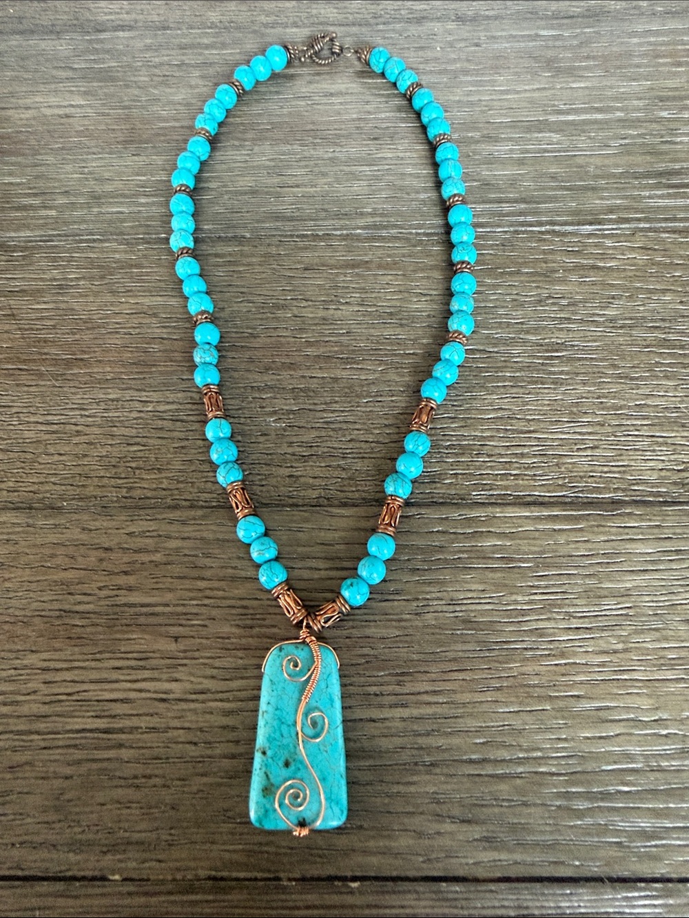 Turquoise necklace with copper accents